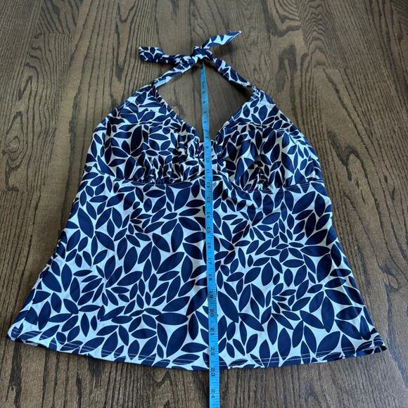 Lands End Women Black White Leaf Floral Halter Tankini Swim Suit Top Size 14 DDD - Picture 7 of 7